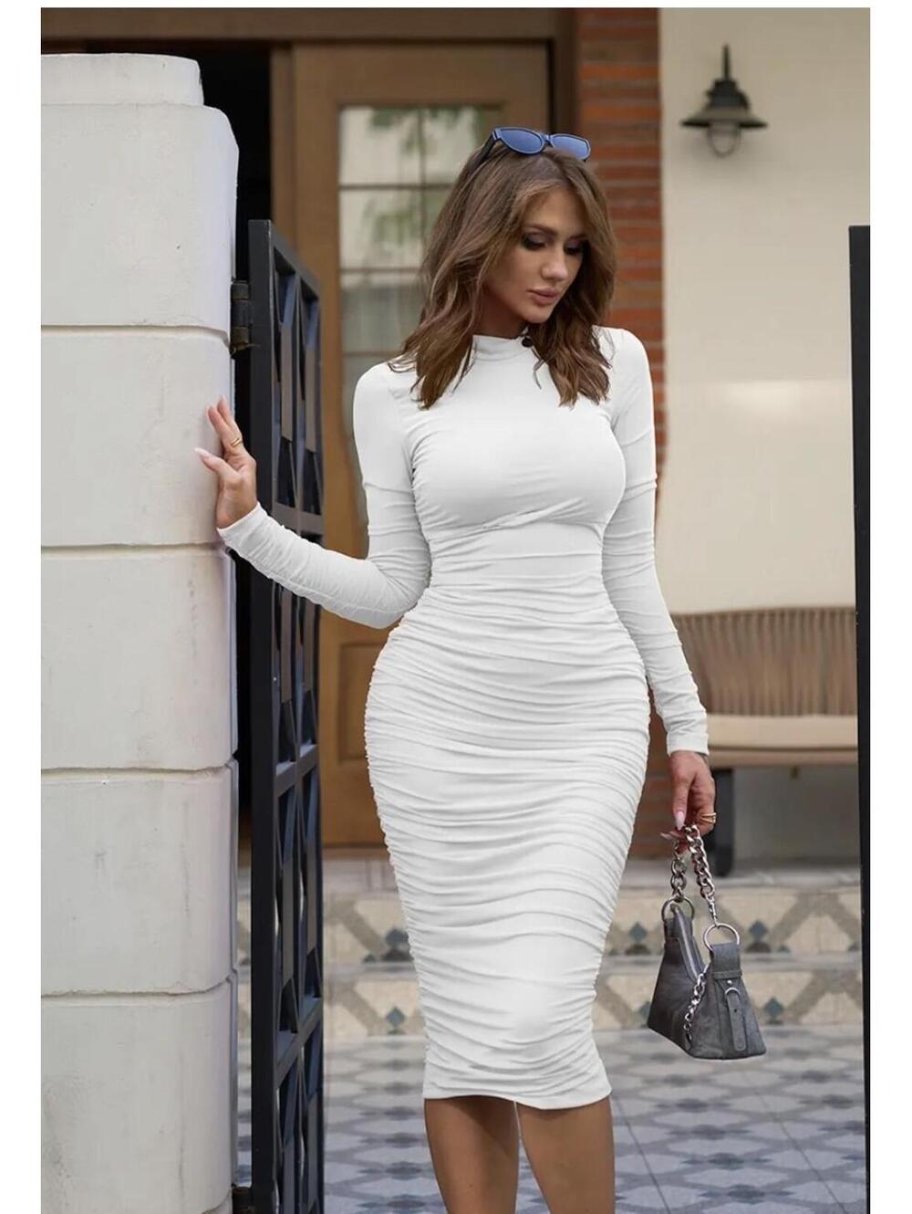 Viral OYS Ruched Body Con Mesh Midi Dress
